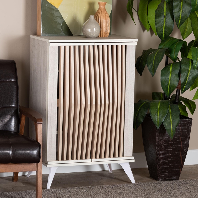 Pemberly Row Light Gray and Brown Wood 2-Door Storage Cabinet
