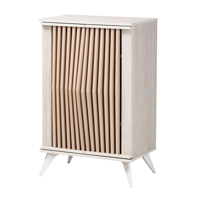 Pemberly Row Light Gray and Brown Wood 2-Door Storage Cabinet