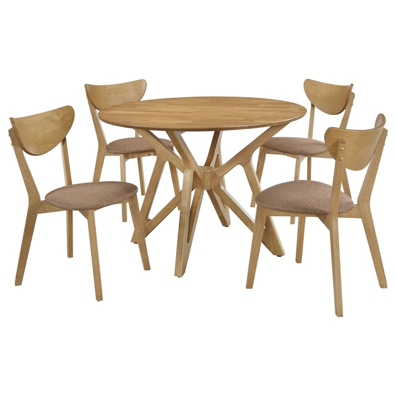 Pemberly Row 5-piece Round Solid Wood Dining Set Light Walnut