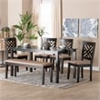 Pemberly Row Sand Fabric and Walnut Brown Wood 6-Piece Dining Set