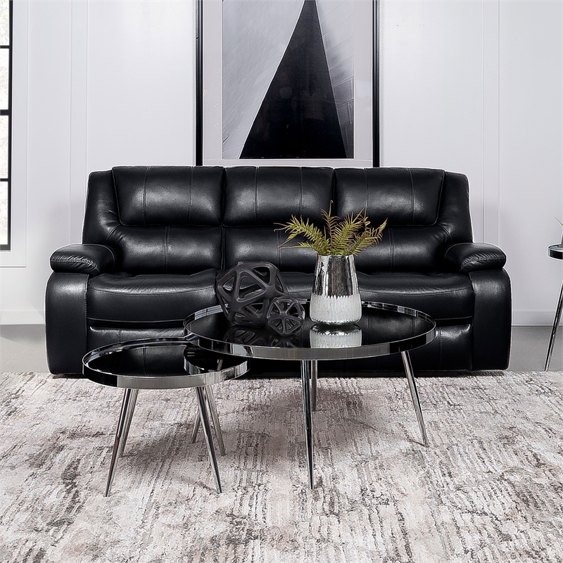 Pemberly Row Faux Leather Upholstered Motion Reclining Sofa Black