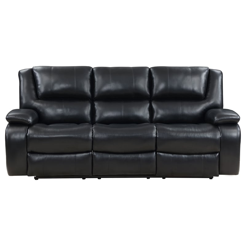 Pemberly Row Faux Leather Upholstered Motion Reclining Sofa Black