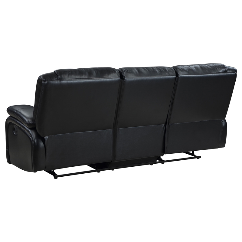 Pemberly Row Faux Leather Upholstered Motion Reclining Sofa Black