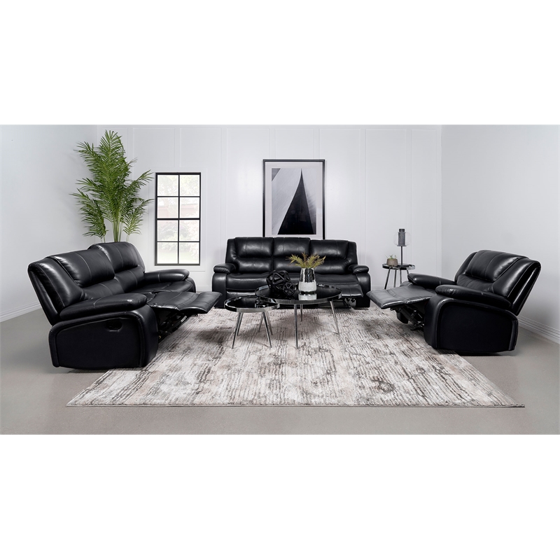 Pemberly Row Faux Leather Upholstered Motion Reclining Sofa Black