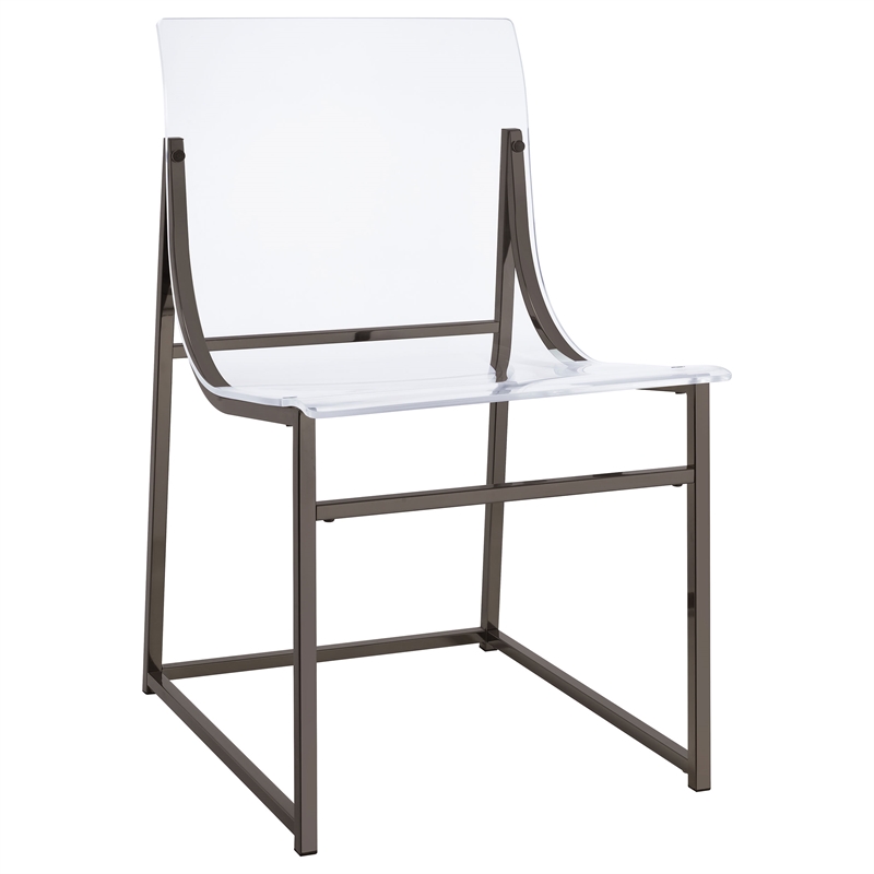 Pemberly Row Acrylic Side Chair Metal Base Clear and Black Nickel