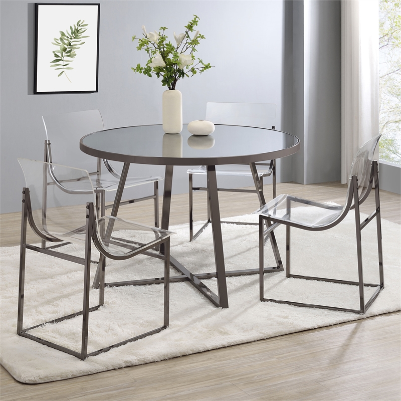 Pemberly Row Acrylic Side Chair Metal Base Clear and Black Nickel