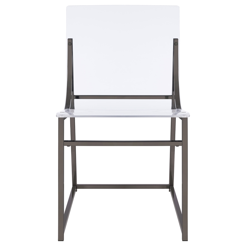 Pemberly Row Acrylic Side Chair Metal Base Clear and Black Nickel