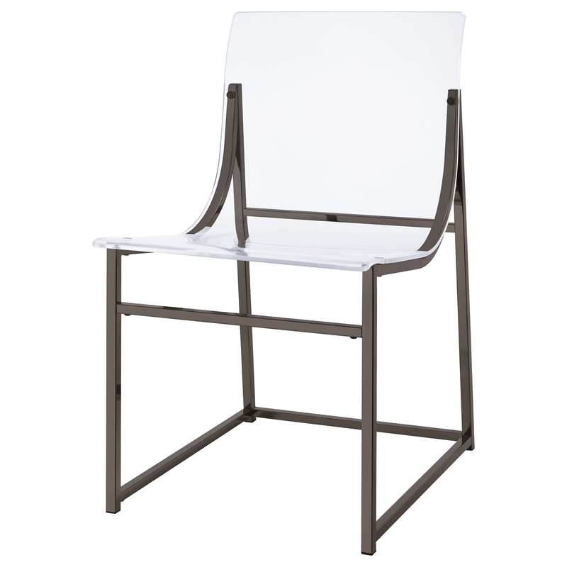 Pemberly Row Acrylic Side Chair Metal Base Clear and Black Nickel