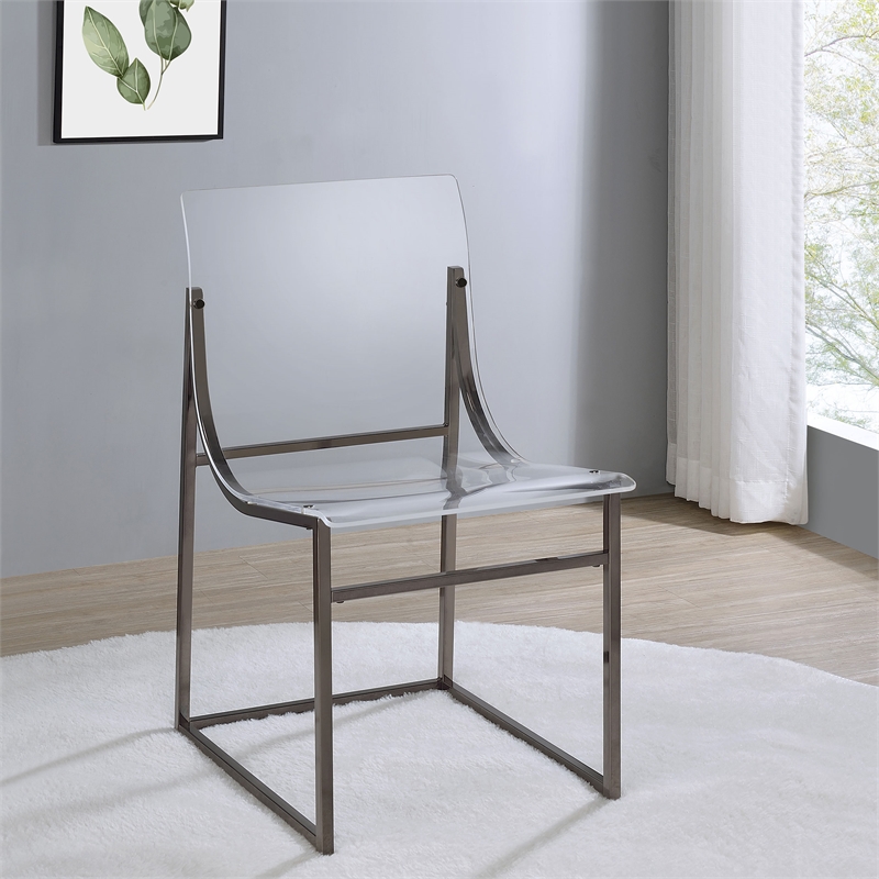 Pemberly Row Acrylic Side Chair Metal Base Clear and Black Nickel
