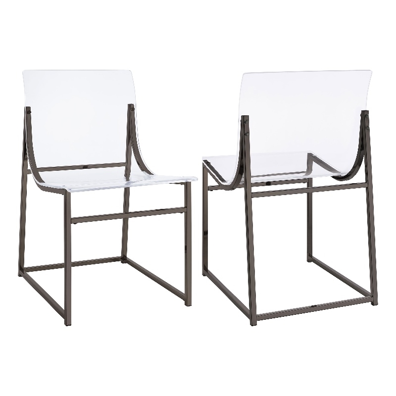 Pemberly Row Acrylic Side Chair Metal Base Clear and Black Nickel