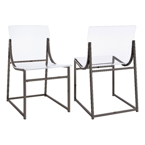 Pemberly Row Acrylic Side Chair Metal Base Clear and Black Nickel