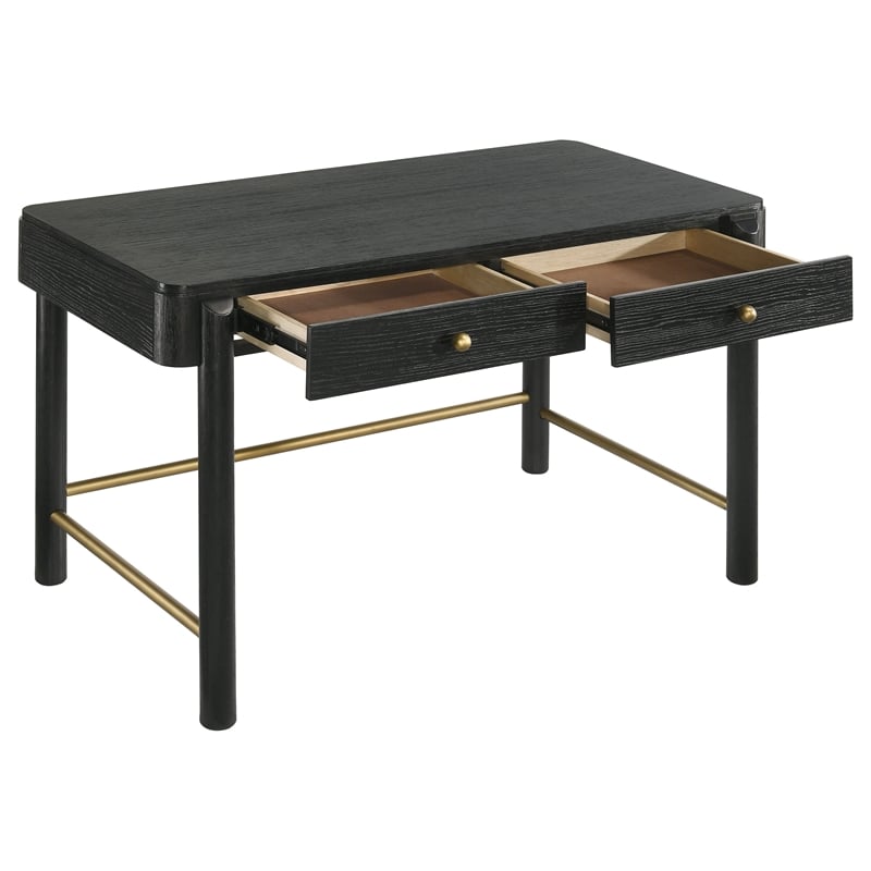 Pemberly Row Coastal 2-drawer Wood Vanity Desk Makeup Table Black