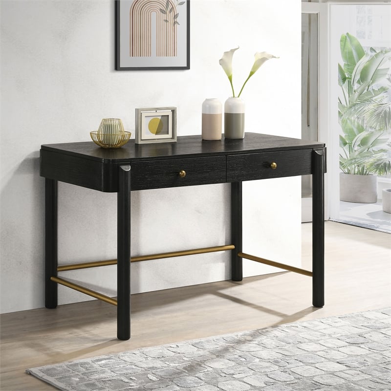 Pemberly Row Coastal 2-drawer Wood Vanity Desk Makeup Table Black