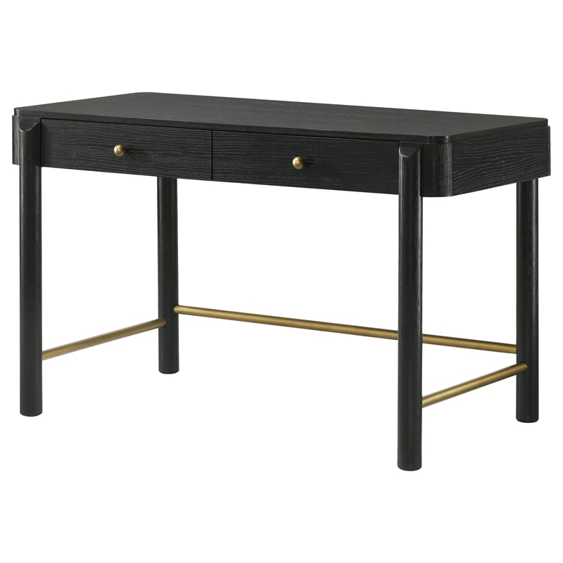 Pemberly Row Coastal 2-drawer Wood Vanity Desk Makeup Table Black