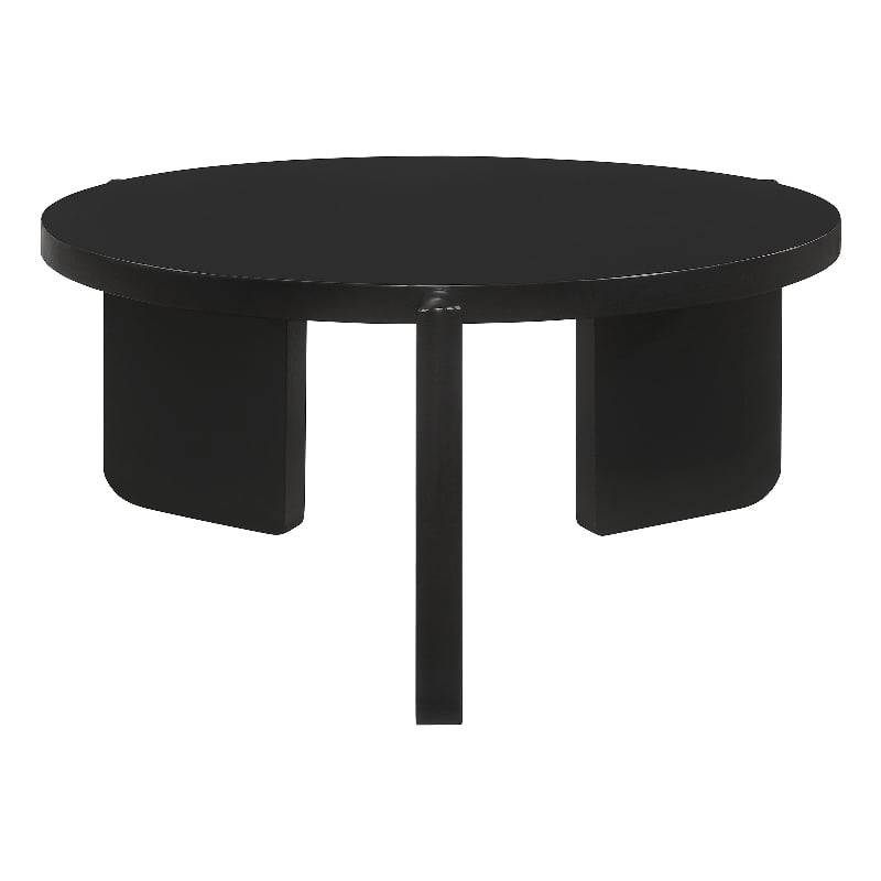 Pemberly Row Modern Round Solid Wood 3 Legs Coffee Table in Black