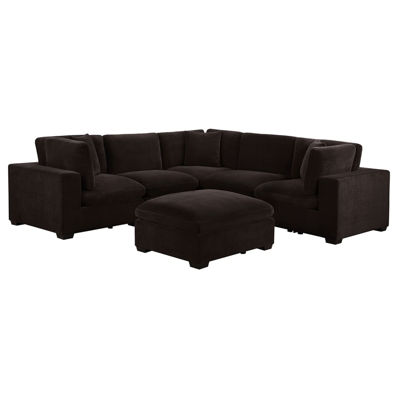 Pemberly Row 5-piece Fabric Modular Sectional Sofa Dark Chocolate