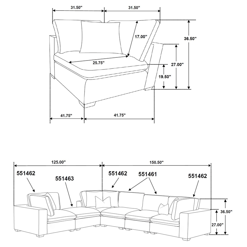 Pemberly Row 5-piece Fabric Modular Sectional Sofa Dark Chocolate