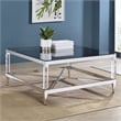 Pemberly Row Square Metal Coffee Table Tempered Mirror Top Chrome