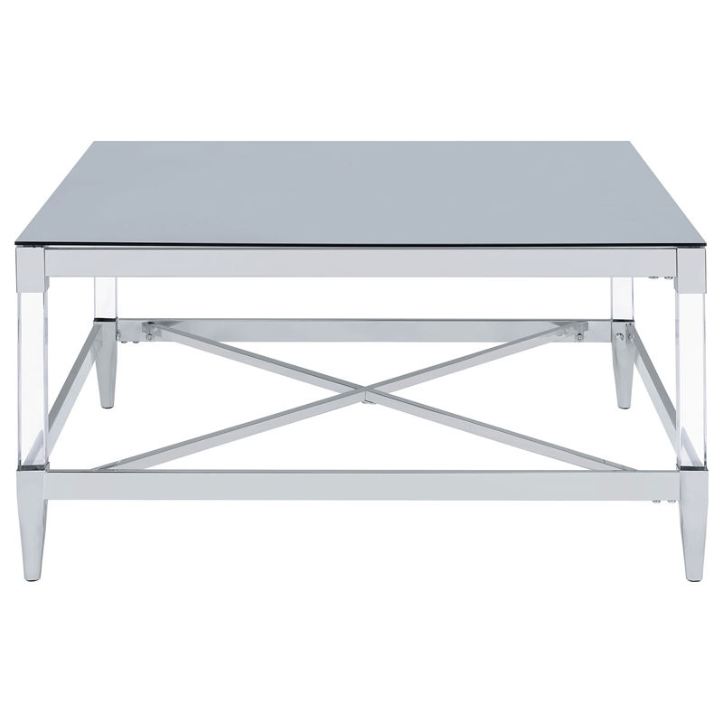 Pemberly Row Square Metal Coffee Table Tempered Mirror Top Chrome