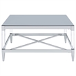 Pemberly Row Square Metal Coffee Table Tempered Mirror Top Chrome