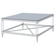 Pemberly Row Square Metal Coffee Table Tempered Mirror Top Chrome