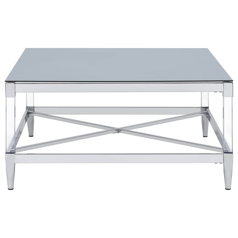 Pemberly Row Square Metal Coffee Table Tempered Mirror Top Chrome