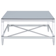 Pemberly Row Square Metal Coffee Table Tempered Mirror Top Chrome