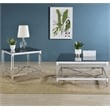 Pemberly Row Square Metal Coffee Table Tempered Mirror Top Chrome