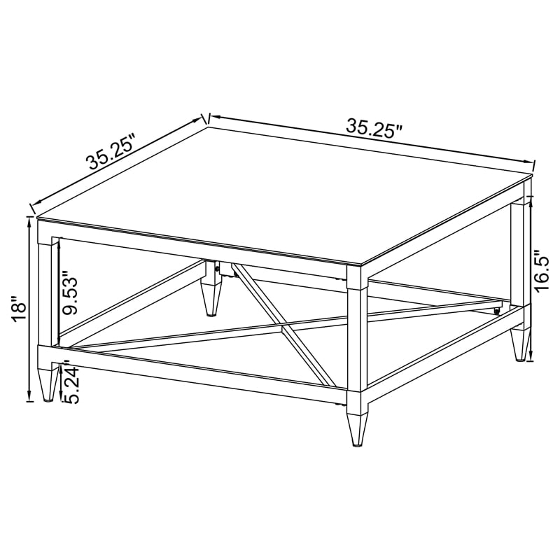 Pemberly Row Square Metal Coffee Table Tempered Mirror Top Chrome