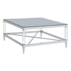 Pemberly Row Square Metal Coffee Table Tempered Mirror Top Chrome