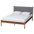 Pemberly Row Gray Woven Fabric and Brown Wood Queen Size Platform Bed