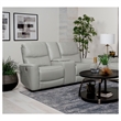 Pemberly Row Faux Leather Power Reclining Loveseat with Console Ivory