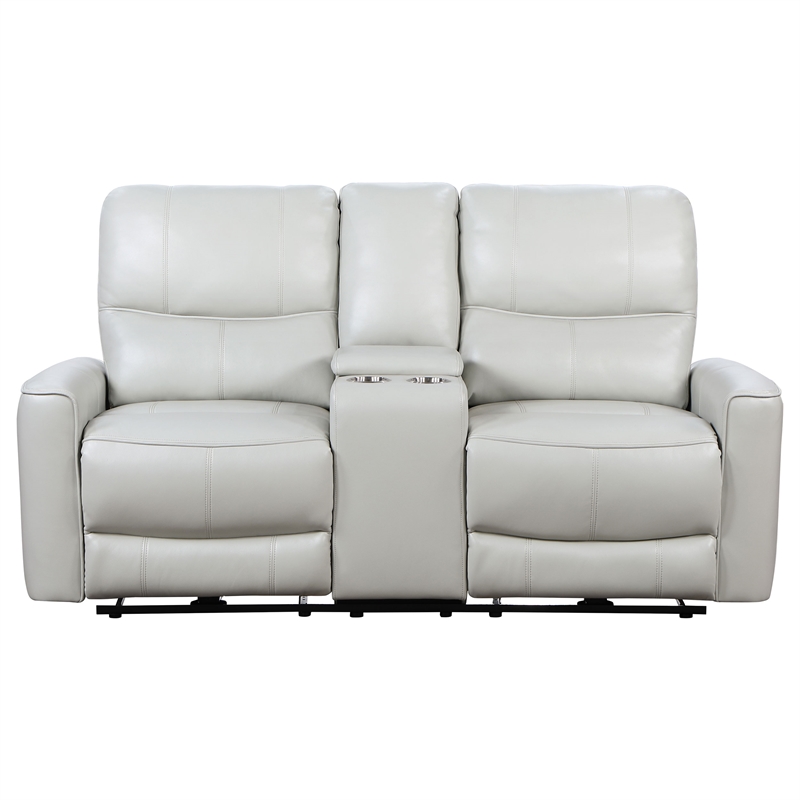 Pemberly Row Faux Leather Power Reclining Loveseat with Console Ivory