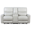 Pemberly Row Faux Leather Power Reclining Loveseat with Console Ivory