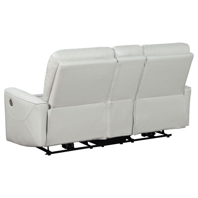 Pemberly Row Faux Leather Power Reclining Loveseat with Console Ivory