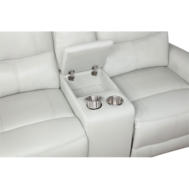 Pemberly Row Faux Leather Power Reclining Loveseat with Console Ivory