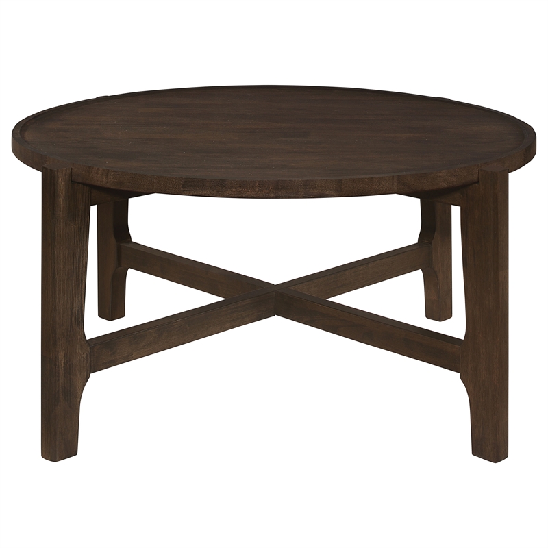Pemberly Row Transitional Round Solid Wood Coffee Table in Dark Brown