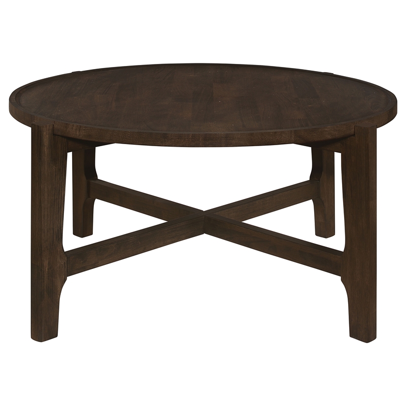 Pemberly Row Transitional Round Solid Wood Coffee Table in Dark Brown