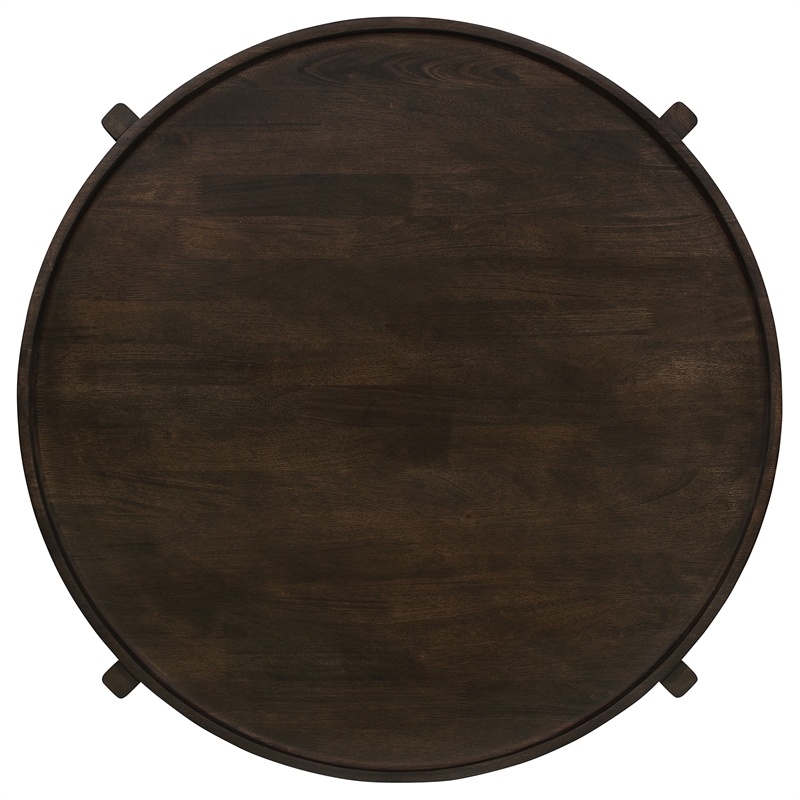 Pemberly Row Transitional Round Solid Wood Coffee Table in Dark Brown