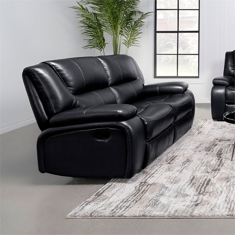 Pemberly Row Faux Leather Upholstered Motion Reclining Loveseat Black