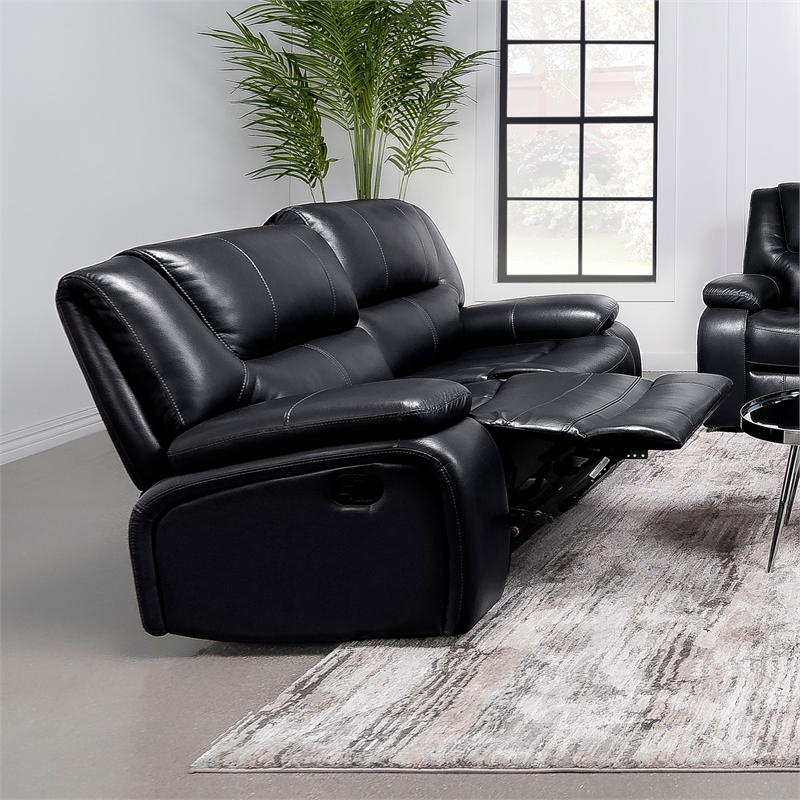 Pemberly Row Faux Leather Upholstered Motion Reclining Loveseat Black