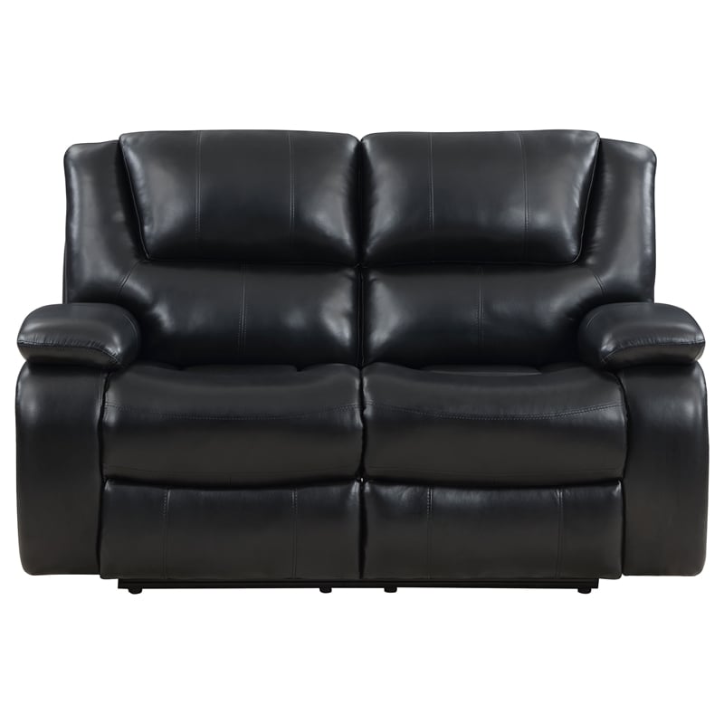 Pemberly Row Faux Leather Upholstered Motion Reclining Loveseat Black