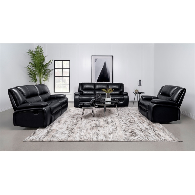 Pemberly Row Faux Leather Upholstered Motion Reclining Loveseat Black
