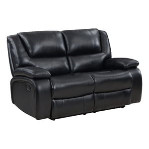 Pemberly Row Faux Leather Upholstered Motion Reclining Loveseat Black