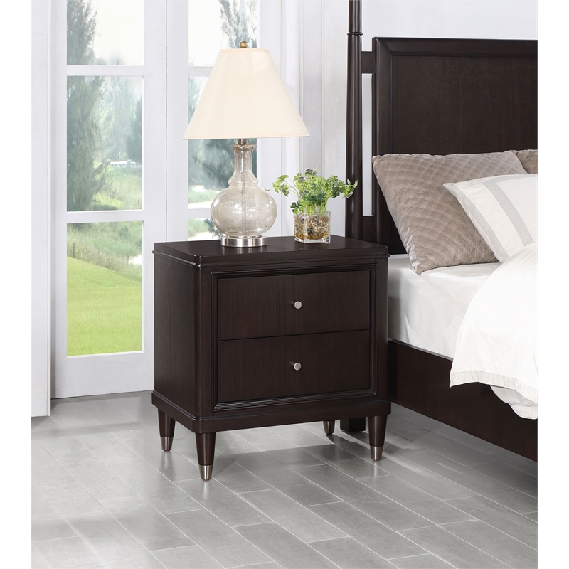 Pemberly Row Mid-Century 2-drawer Wood Nightstand Bedside Table Brown