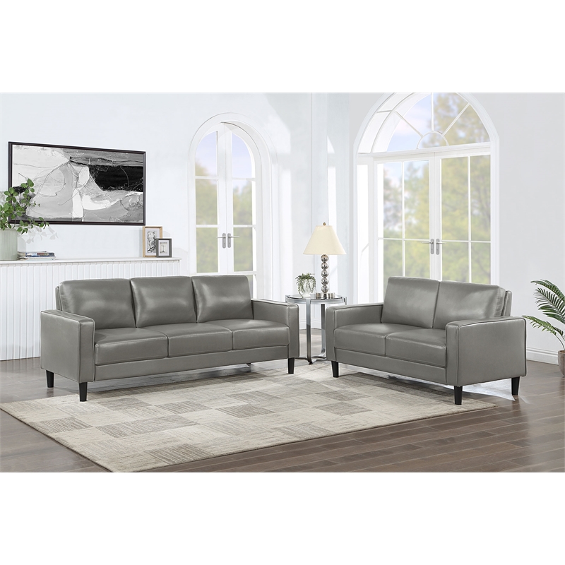 Pemberly Row 2-piece Upholstered Track Arm Faux Leather Sofa Set Gray