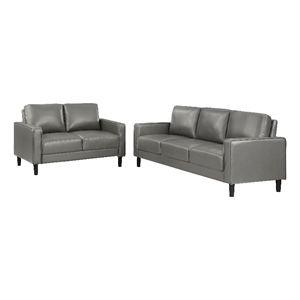 Pemberly Row 2-piece Upholstered Track Arm Faux Leather Sofa Set Gray