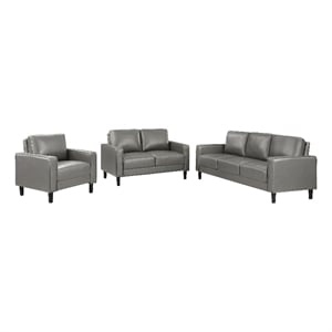 Pemberly Row 3-piece Upholstered Track Arm Faux Leather Sofa Set Gray