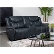 Pemberly Row Faux Leather Motion Reclining Loveseat with Console Blue