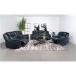 Pemberly Row Faux Leather Motion Reclining Loveseat with Console Blue